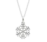 Sterling Silver Snowflake Necklace for Women - Ornate Filigree-Style Frozen Ice Flower Pendant on Curb Chain - Festive Christmas 925 Silver Necklaces - Minimalist Winter Holiday Jewellery