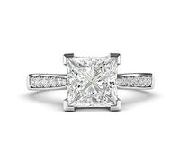 Sterling Silver Solitaire 1.5ct Simulated Princess Cut Diamond Engagement Ring with Side Stones Promise Bridal Ring (I)