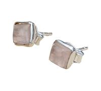 Sterling Silver Square Rose Quartz Stud Earrings