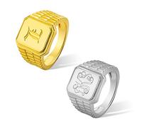 Sterling Silver Square Signet Ring for Men Women Custom Initial Ring Personalised Initial Monogram Signet Rings Birthday Jewelry Gifts for Dad Father Men Letter Rings