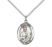 Sterling Silver St. Jude Thaddeus Pendant with 18" Stainless Steel Lite Curb Chain. Patron Saint of Desperate Situations