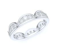 Sterling Silver Stackable Waves Crown Round Brilliant Cut Genuine Moissanite Full Eternity Band Wedding Ring (M)