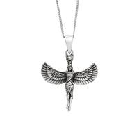 Sterling Silver Standing Winged Isis Necklace for Women and Men - 925 Silver Egyptian Goddess Pendant Curb Chain - Ancient Egypt Necklace - Spiritual Symbolic Jewellery for Protection