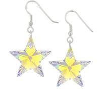 Sterling Silver Star Earrings with Shimmer Crystals - Aurora Borealis - Sparkly Celestial Drop Earrings - Delicate & Fine Dangle Earrings - Jewellry Gift for Women, Girls, Teens, Wife & Girlfriend