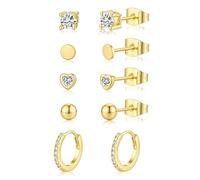 Sterling Silver Stud Earrings 5 Pairs Gold Stud Earrings Hypoallergenic Heart Tiny Cartilage Small Set With Cubic Zirconia For s Women Men 4