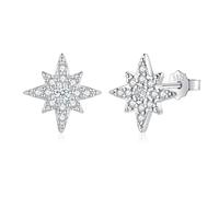 Sterling Silver Stud Earrings, 925 Sterling Silver Studs Earrings for Women, Heart/Moon/Star Silver Stud Earrings with 5A Cubic Zirconia, Hypoallergenic Cartilage Sleeper Earrings 8/10mm