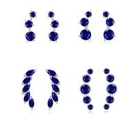 Sterling Silver Stud Earrings for Women, 4 Pairs Hypoallergenic Blue Cubic Zirconia Flower Ear Climber Stud Cartilage Silver Earrings Set Multiple Piercings, Birthday Wedding Christmas Gifts