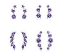 Sterling Silver Stud Earrings for Women, 4 Pairs Hypoallergenic Purple Cubic Zirconia Flower Ear Climber Stud Cartilage Silver Earrings Set Multiple Piercings, Birthday Wedding Christmas Gifts