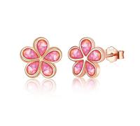 Sterling Silver Stud Earrings for Women Grils, Rose Gold Pink Opal Flower Stud Earrings Hypoallergenic Jewelry Gifts for Birthday Wedding, 10mm
