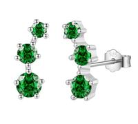Sterling Silver Stud Earrings for Women, Hypoallergenic Green Cubic Zirconia Curve Climber CZ Flower Cluster Cartilage Earring Upper Ear Helix Piercing Tragus Studs for Girls Gifts