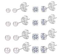 Sterling Silver Stud Earrings for Women Hypoallergenic S925 Silver Stud Sets with Cubic Zirconia Tiny Cartilage Small Silver Hoop Earrings and Stud Earrings Set for Multiple Piercings