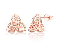 Sterling Silver Stud Earrings for Women,Hypoallergenic Small Studs Earrings 925 Silver Triangle Leaf Celtic Knot Stud Earrings Christmas Birthday Gifts for Girls Women Rose Gold