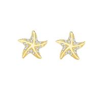 Sterling Silver Stud Earrings for Women S925 Genuine Sterling Silver Hallmark 14k Gold Plated for Women Sensitive Ears Hypoallergenic Cubic Zirconia Earrings Gift For Her (Starfish)