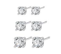 Sterling Silver Stud Earrings for Women S925 Genuine Sterling Silver Hallmark Whitegold Plated for Women Sensitive Ears Hypoallergenic Cubic Zirconia Earrings Gift For Her (Set of 3)