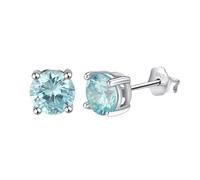 Sterling Silver Stud Earrings - March Light Blue Zircon Birthstone Stud Earrings for Women 12 Horoscope Constellation Horoscope Celestial Astrology Jewellery