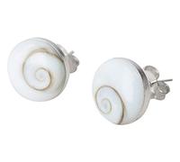 Sterling Silver Stud Earrings with Shiva Eye - Natural White Shell Small Stud for Women, Spiral Seashell from Sea (12)