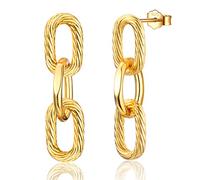 Sterling Silver Studs Earrings for Women, Dainty Gold Twisted Linear Studs Earrings | Hypoallergenic Linked Chunky Large Earring Jewellery Gifts for Ladies Girls