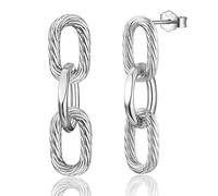 Sterling Silver Studs Earrings for Women, Dainty Silver Twisted Linear Studs Earrings | Hypoallergenic Linked Chunky Large Earring Jewellery Gifts for Ladies Girls