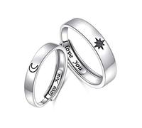 Sterling Silver Sun and Moon Matching Engagement Rings - His and Hers Adjustable Promise Rings for Lovers