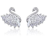 Sterling Silver Swan Earrings - Minimalist Jewelry With Zircon Stones - Shiny Stud Earrings by for Women & Girls Accessories