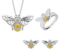 Sterling Silver Swarovski Crystal Enamel Bee Three Piece Set WDF-226