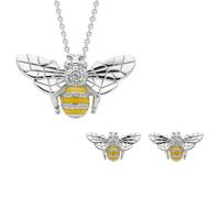 Sterling Silver Swarovski Crystal Enamel Bee Two Piece Set WDF-227
