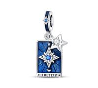 Sterling Silver Tarot Card Charms Collection, Enamel Dangle Pendants with Crystals, Major Arcana Design for Bracelets, Necklaces, 925 Silver(The Star Tarot Card Charm)