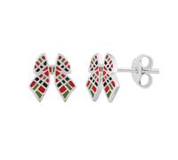 Sterling Silver Tartan Bow Stud Earrings - Hand-Painted Enamel Scottish Jewellery - Highland Dance & Scotland Gift - Presentation Box Included - 925 Silver