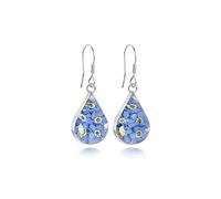 Sterling Silver Tear Drop Earrings Made With Real Forget Me Nots