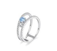 Sterling Silver Thumb Rings for Women, Cute Promise Rings for Women Silver Double Layer Inlay Design with Round Shape Blue White Cubic Zirconia Size N 1/2