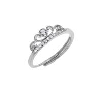 Sterling Silver Tiara Crown Clear CZ Adjustable Ring