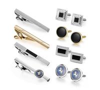 Sterling Silver Tie Clip and Cufflinks Set for Men - Black and Grey Accessories for Funeral, Father's Day, Valentine's Day Gifts
