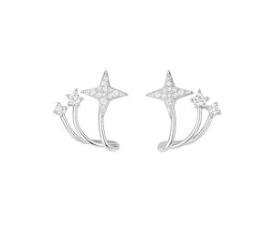 Sterling Silver Triple Shooting Star Polaris CZ Curvy Huggie Stud Earrings