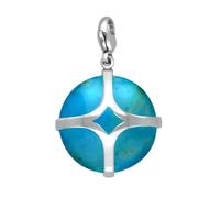 Sterling Silver Turquoise Disc Open Cross Large Charm D - Silver 58437