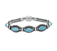 Sterling Silver Turquoise Five Stone Marquise Foxtail Bracelet D - Option1 Value Silver