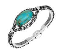 Sterling Silver Turquoise Foxtail 25x20mm Stone Oval Bracelet D - Option1 Value Silver FXT-108