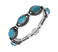 Sterling Silver Turquoise Foxtail Five Stone Oval Bracelet D - Silver FXT-115