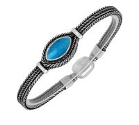 Sterling Silver Turquoise Foxtail Marquise Bracelet D - Silver FXT-097