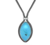 Sterling Silver Turquoise Foxtail Marquise Necklace D - Silver FXT-221