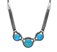 Sterling Silver Turquoise Foxtail Three Stone Necklace D - Silver FXT-181