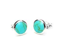 Sterling Silver & Turquoise Inlay 9mm Round Stud Earrings/Studs/Earring