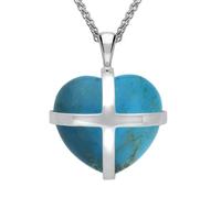 Sterling Silver Turquoise Large Cross Heart Necklace - Option1 Value Silver CRH-2570
