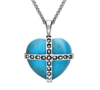 Sterling Silver Turquoise Marcasite Medium Cross Heart Necklace - Silver CRH-2657