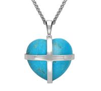 Sterling Silver Turquoise Medium Cross Heart Necklace - Silver CRH-2571