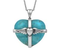 Sterling Silver Turquoise Medium Winged Cross Heart Necklace - Silver CRH-2573