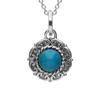Sterling Silver Turquoise Ornate Rope Edge Necklace - Silver SGN-543