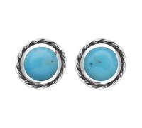Sterling Silver Turquoise Round Twist Edge Stud Earrings HER-1920