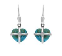 Sterling Silver Turquoise Small Cross Heart Drop Earrings - Option1 Value Silver CRH-2614