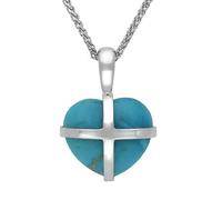 Sterling Silver Turquoise Small Cross Heart Necklace - Silver