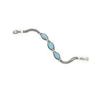 Sterling Silver Turquoise Three Stone Marquise Foxtail Bracelet D - Option1 Value Silver